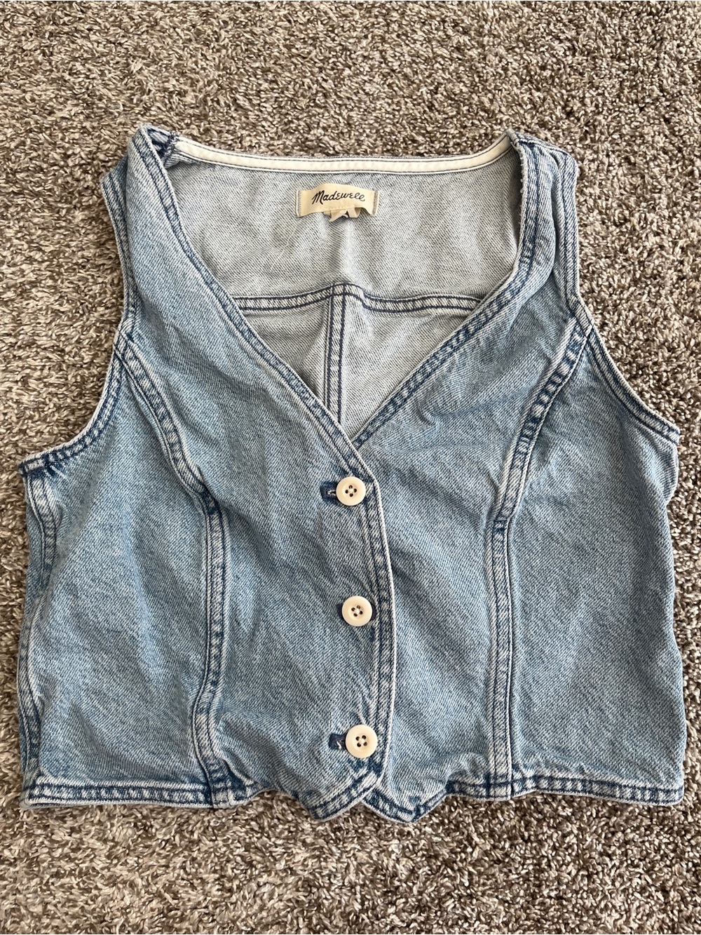 Madewell Fitted Light Wash Denim V-Neck Vest
